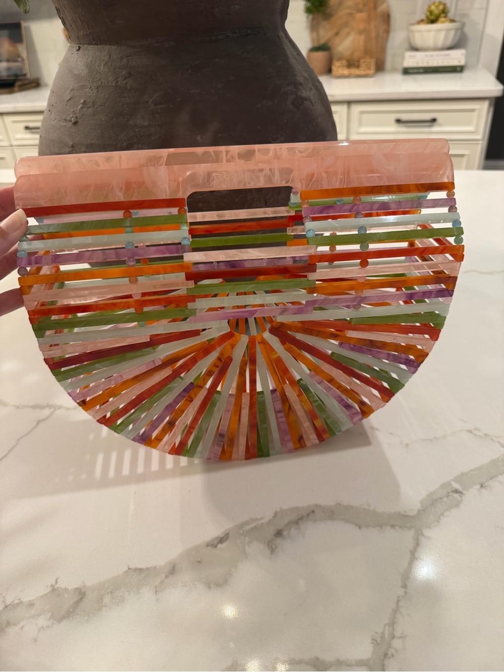cult gaia Pink Multicolor Acrylic Half-Moon Clutch
